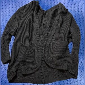 Women’s XL Grey Open Front Chunky Knit Cardigan with Pockets Oversized Sweater